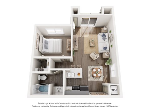 Floor plan for 1 bed, 1 bath, 708 sqft